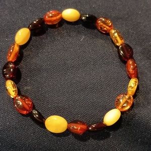 Unisex 7.5 inch Multi Colored Genuine Baltic Amber stretch bead bracelet